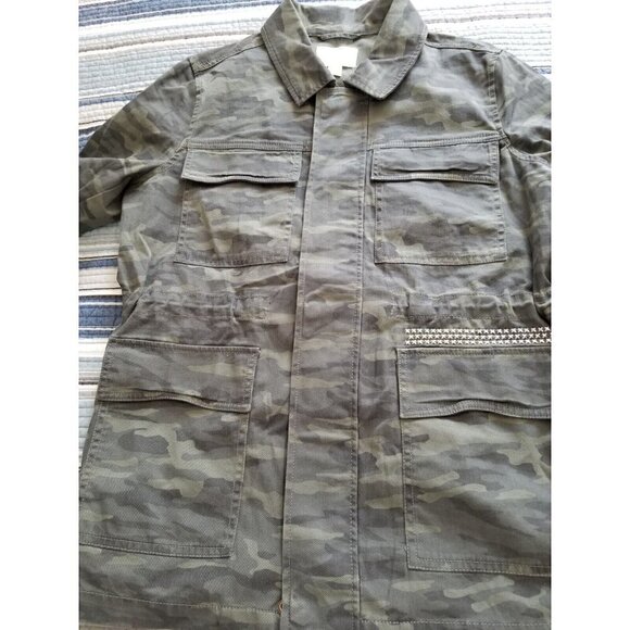 Caslon Olive British Camo Utility Jacket w/ Silver Embroidery Womens Size (L) - Picture 7 of 13